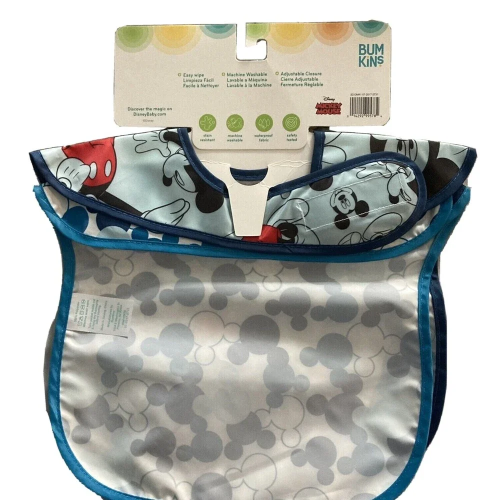 Disney Bum-kins Mickey Mouse Super Bib w/FoodCatcher Pouch 6-24 Months 2 Pack